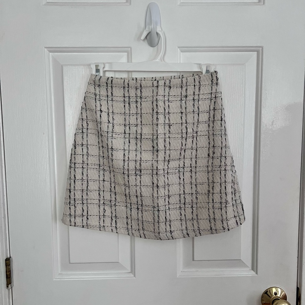 Princess Polly Cream and Black Plaid Tweed Mini Skirt
